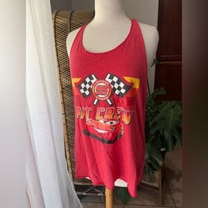 Disney Cars lightning McQueen Red Racerback Tank Top with Checkered‎ Flags